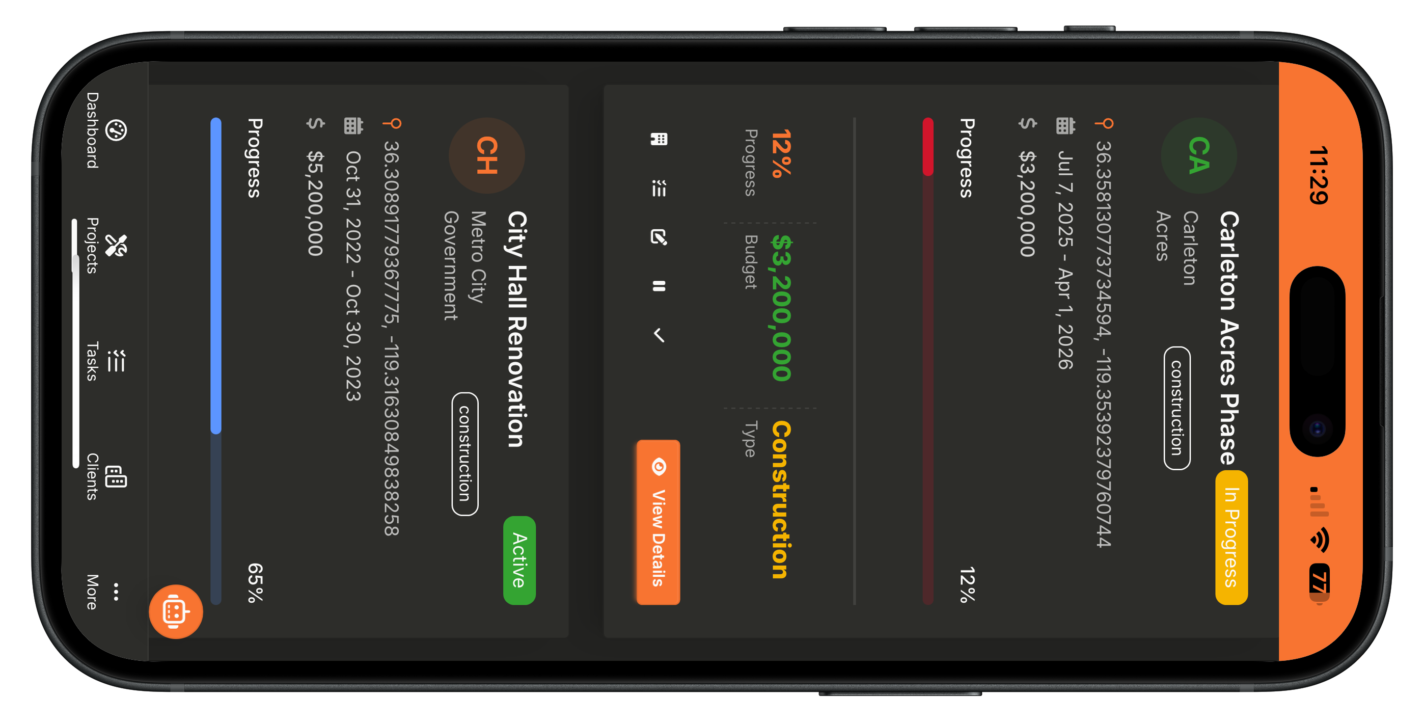 JobSight Pro Projects Dashboard for Georgia Construction showing humid climate management, rapid growth tracking, and diverse project management features